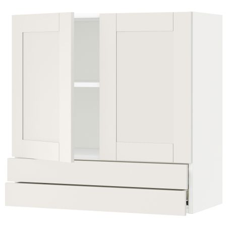 Навесной шкаф, 2 дверцы, 2 ящика МЕТОД / ФОРВАРА, белый, Сэведаль белый