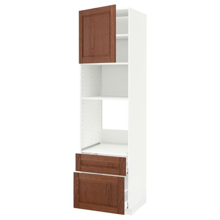 Высокий шкаф для духовки/СВЧ дверца, 2 ящика МЕТОД / МАКСИМЕРА, белый, Филипстад коричневый