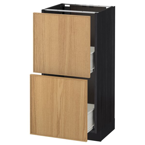 Напольный шкаф с 2 ящиками МЕТОД / ФОРВАРА, черный, Экестад дуб - схема-чертеж с размерами