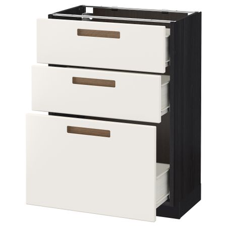 Напольный шкаф с 3 ящиками МЕТОД / ФОРВАРА, черный, Мэрста белый