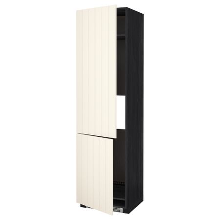Высокий шкаф для холодильника/морозильника, 2 дверцы МЕТОД, черный, Хитарп белый с оттенком (60x60x220 см)