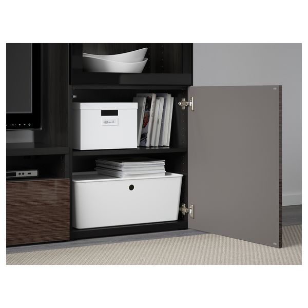 Шкаф для ТВ, комбинированный, стекляные дверцы БЕСТО, черно-коричневый, Сельсвикен глянцевый/коричневый прозрач стекло - фото 3