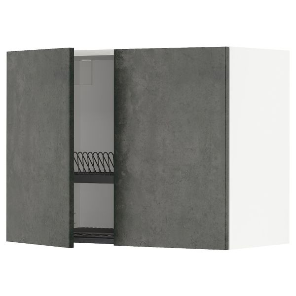 Навесной шкаф с сушилкой/2дверцы, белый/кальхюттан под темно-серый бетон 80x60 см IKEA METOD МЕТОД 094.413.44 - схема-чертеж с размерами