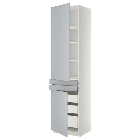 Высокий шкаф + полки, 5 ящиков, 2 дверцы, 2 фронтальных МЕТОД / МАКСИМЕРА, белый, Веддинге серый