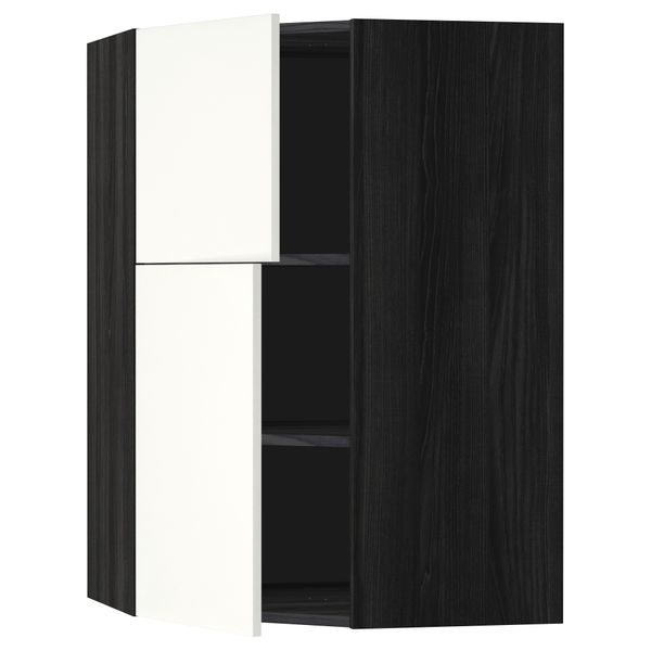 Угловой навесной шкаф + полки, 2 дверцы МЕТОД, черный, Хэггеби белый (68x100 см) - схема-чертеж с размерами