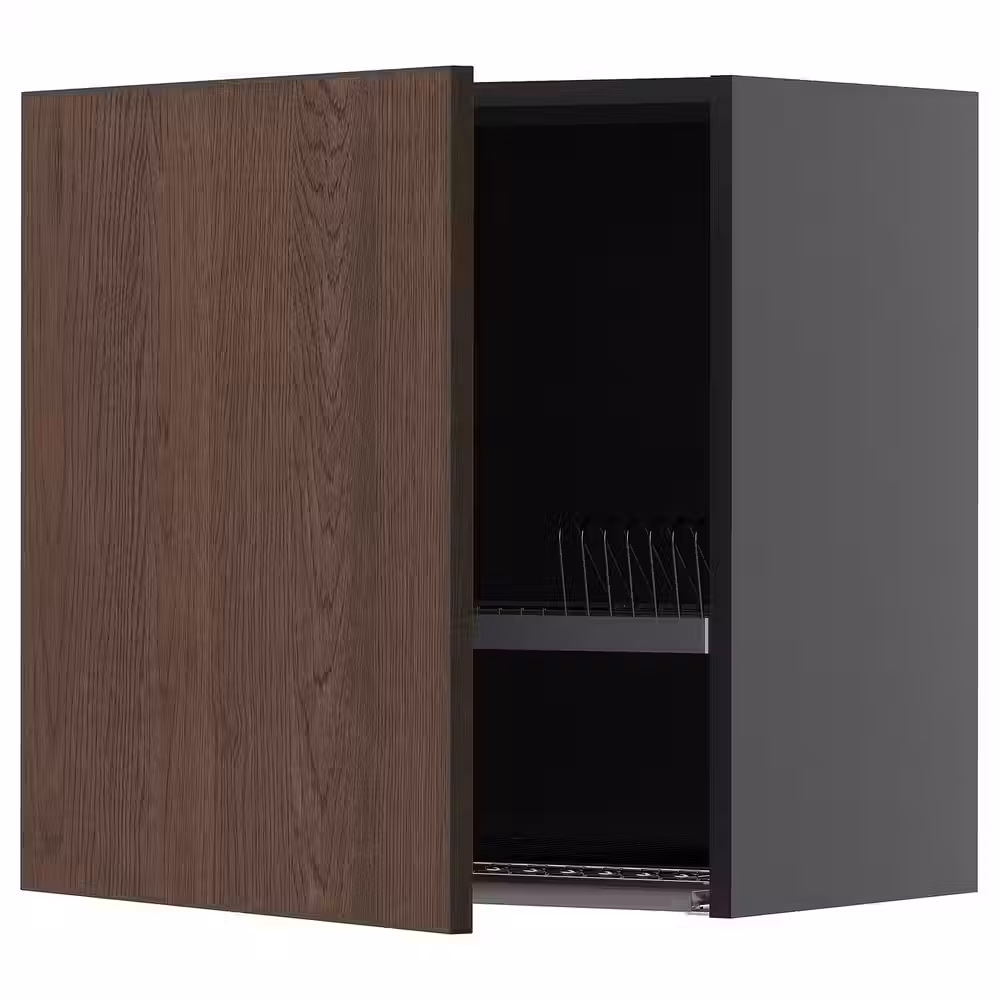 METOD Навесной шкаф с сушилкой - черно-серый/Sinarp коричневый 60x60 см - фото 1