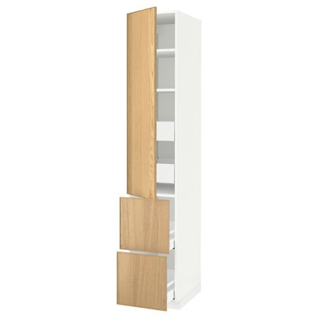 Высокий шкаф + полки/4ящ/двр/2фасада, белый/Экестад дуб 40x60x220 см IKEA METOD МЕТОД / MAXIMERA МАКСИМЕРА 893.838.49