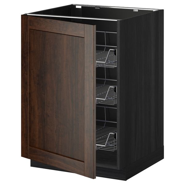 Напольный шкаф с проволочные ящиками, черный/Эдсерум коричневый 60x60 см IKEA МЕТОД 892.266.75 - схема-чертеж с размерами