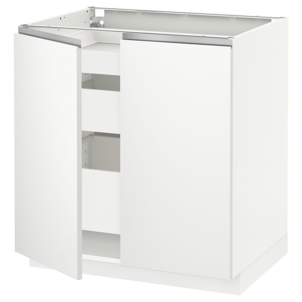 Напольный шкаф с 2 дверцами, 3 ящиками МЕТОД / МАКСИМЕРА, белый, Нодста белый (80x60 см) - схема-чертеж с размерами