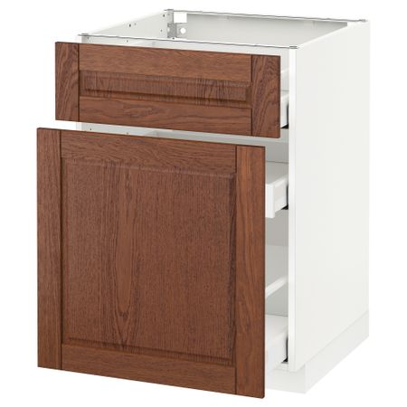 Напольный шкаф, выдвижной секцией, ящик МЕТОД / МАКСИМЕРА, белый, Филипстад коричневый