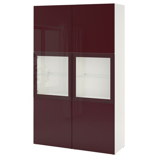 Комбинация для хранения + стеклянная дверц, белый Сельсвикен/темный красно-коричневый прозрачное стекло 120x42x192 см IKEA BESTÅ - фото 1