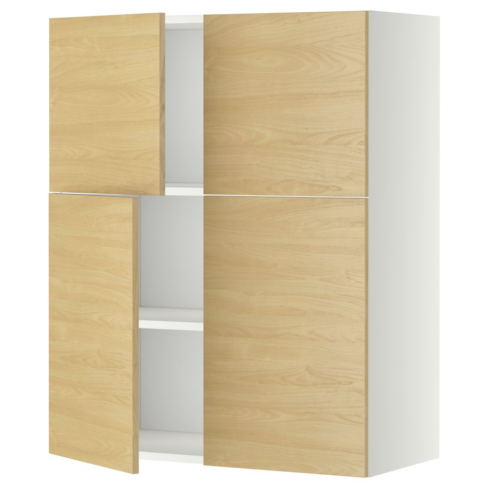 Навесной шкаф с полками, 4 дверцы МЕТОД, белый, Тингсрид береза (80x100 см) - схема-чертеж с размерами