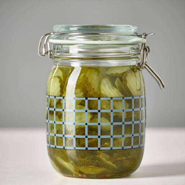 Банка с крышкой, 1 л, прозрачное стекло, клетчатый орнамент серо-синий IKEA KORKEN КОРКЕН 605.646.85 - фото 4