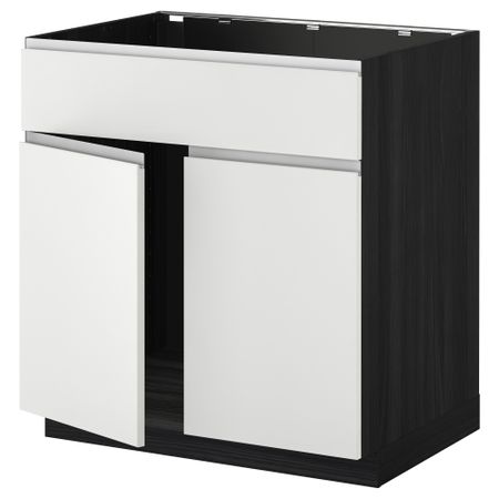 Напольный шкаф под мойку 2 дверцы/фронтальных панели МЕТОД, черный, Нодста белый (80x60 см)