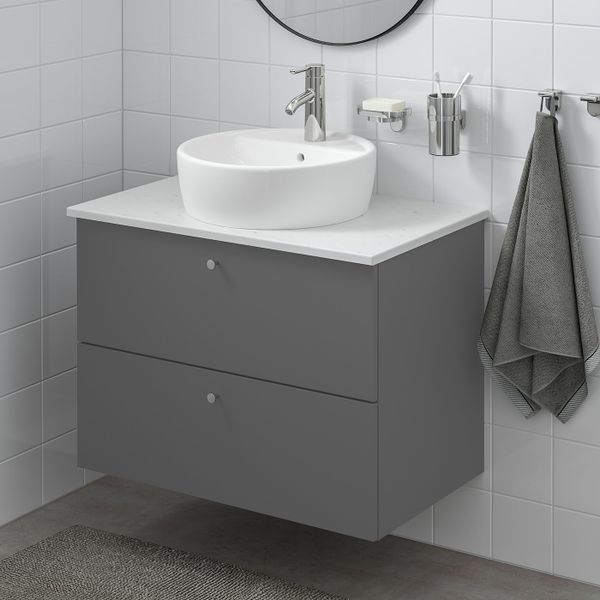 Шкаф п-раковину/столешн45/раковина, Гилльбурен темно-серый/под мрамор ДАЛЬШЕР смеситель 82x49x74 см IKEA GODMORGON/TOLKEN - фото 2