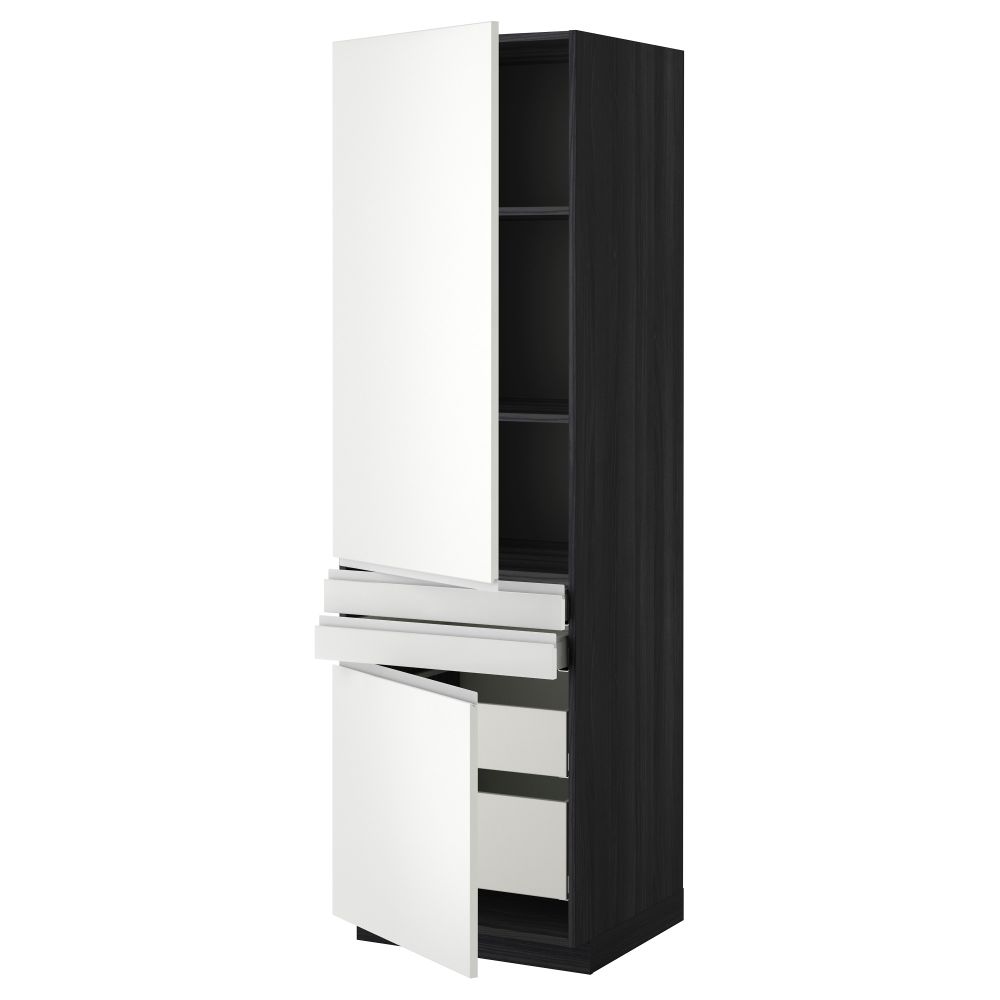 Высокий шкаф + полки, 4 ящик, 2 двери, 2 фронтальные МЕТОД / МАКСИМЕРА, черный, Нодста белый (60x60x200 см) - фото 1