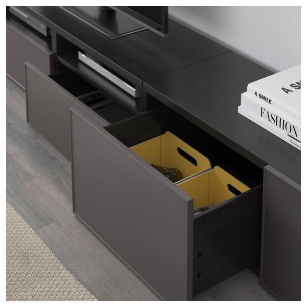 Шкаф для ТВ, комбинированный, стекляные дверцы БЕСТО, черно-коричневый Грундсвикен, темно-серый прозрачное стекло (240x20/40x166 - фото 4