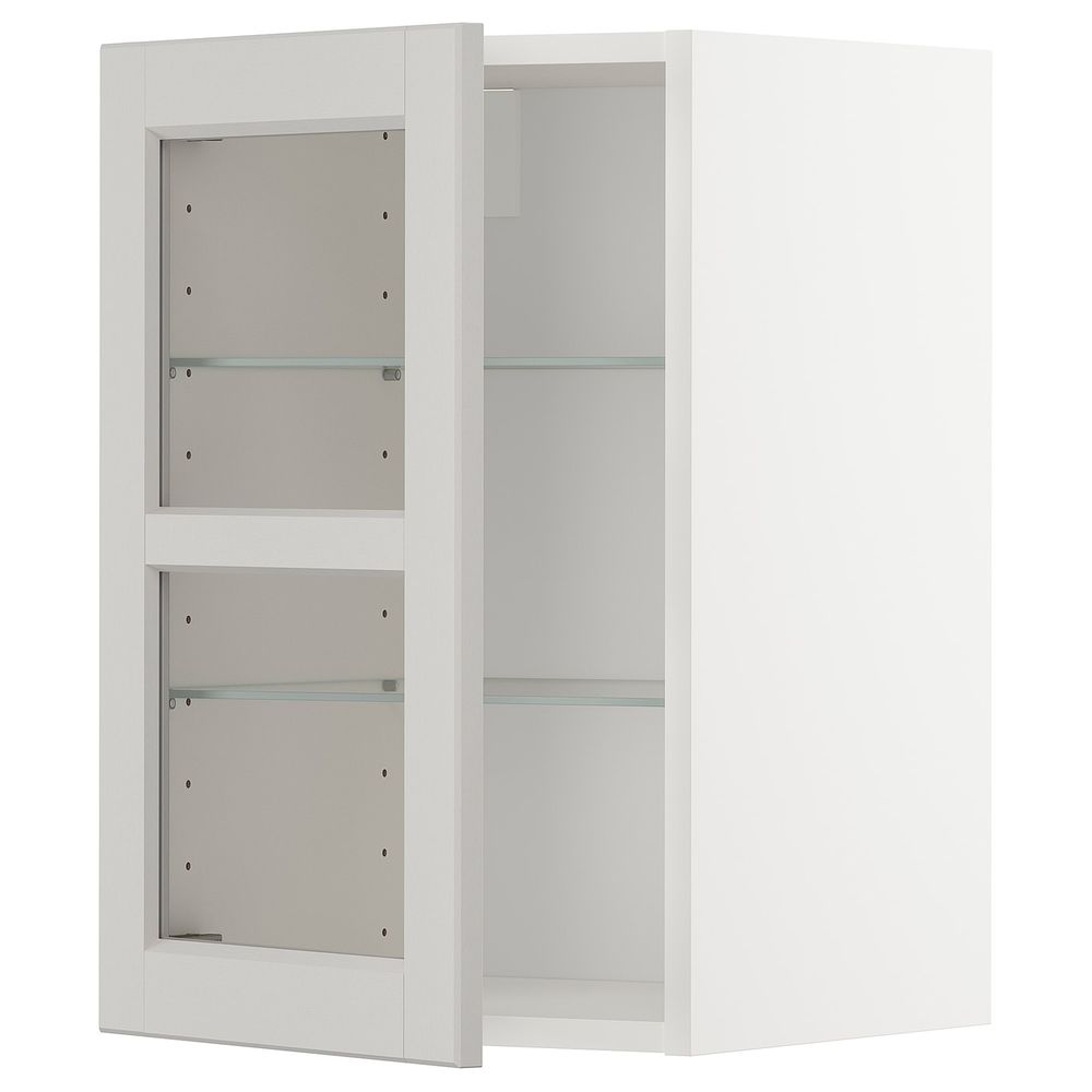 Навесной шкаф с полками, стекляными дв, белый/Лерхюттан светло-серый 40x60 см IKEA METOD МЕТОД 192.727.55 - фото 1