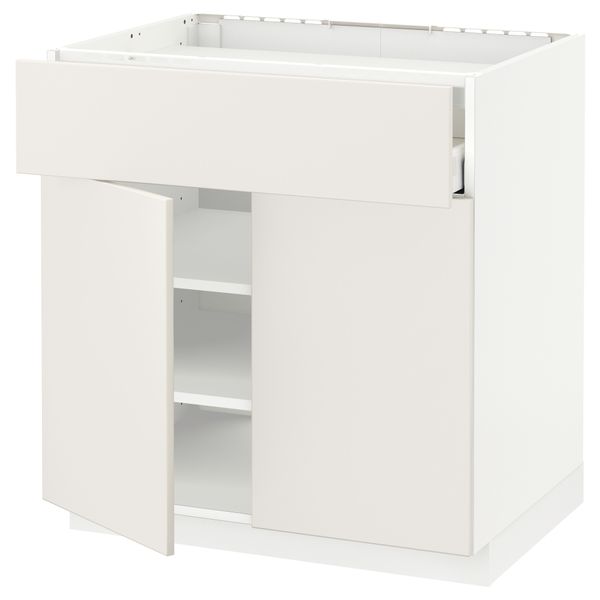 Напольный шкаф для варочной панели, ящик, полка, 2 дверцы МЕТОД / МАКСИМЕРА, белый, Веддинге белый - схема-чертеж с размерами