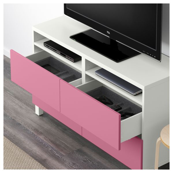 Тумба для ТВ с ящиками БЕСТО, белый, Лаппвикен розовый (120x40x74 см) - фото 3