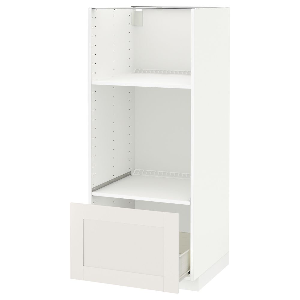 Высокий шкаф с ящиком для духовки/СВЧ МЕТОД / ФОРВАРА, белый, Сэведаль белый (60x60x140 см) - фото 1