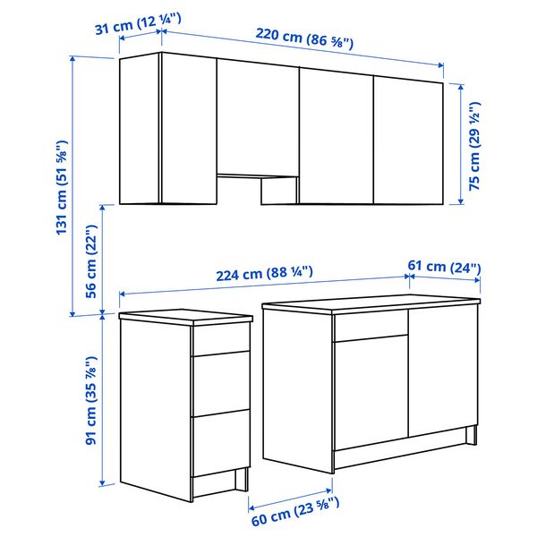 IKEA в интерьере - схема-чертеж с размерами