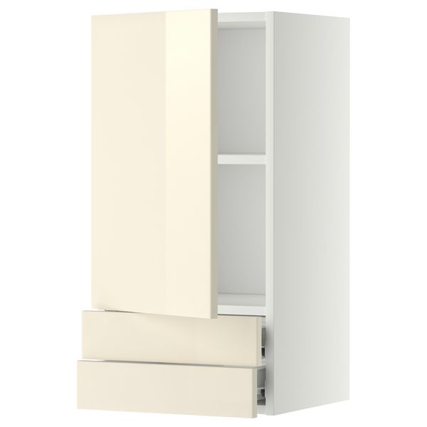 Навесной шкаф с дверцей, 2 ящика МЕТОД / ФОРВАРА, белый, Рингульт кремовый - фото 1