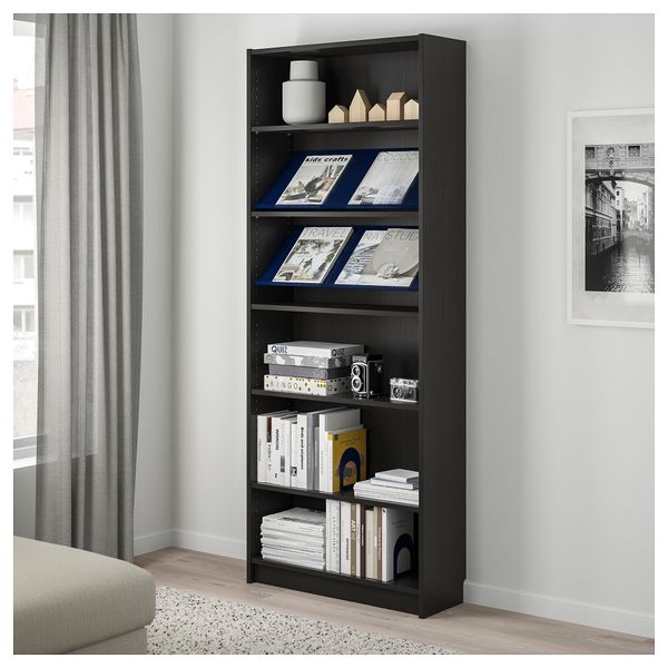 Стеллаж с наклонной полкой БИЛЛИ / БОТТНА, черно-коричневый, синий (80x28x202 см) - фото 2