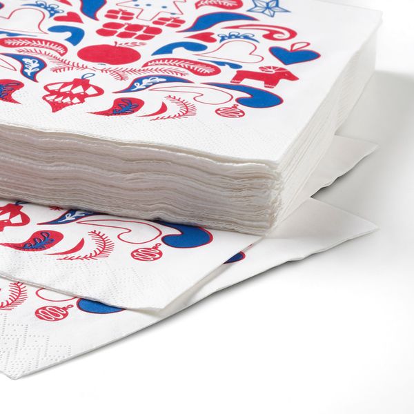 Салфетка бумажная, с рисунком белый/красный, синий, 33x33 см IKEA ВИНТЕРФЕСТ 704.328.35 - фото 2