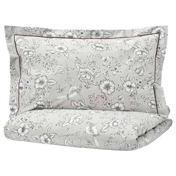 Пододеяльник и 2 наволочки, светло-серый, белый 200x200/50x70 см IKEA PRAKTBRÄCKA ПРАКТБРЭККА 604.496.95 - фото 1