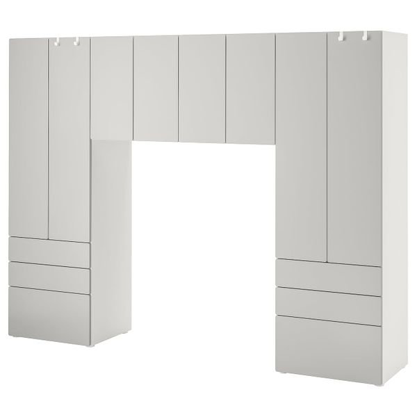 Комбинация для хранения, белый, серый 240x42x181 см IKEA SMÅSTAD СМОСТАД / OPPHUS ОПХУС 694.290.18 - фото 1