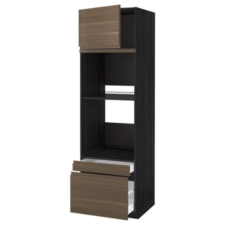 Высокий шкаф для духовки комбинированный, духовка + дверца/2ящ, черный/Воксторп грецкий орех 60x60x200 см IKEA МЕТОД / МАКСИМЕРА