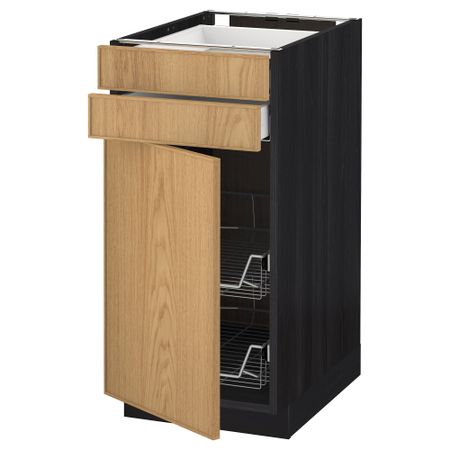 Напольный шкаф, дверца, 2 ящика, проволочных корзин МЕТОД / МАКСИМЕРА, черный, Экестад дуб