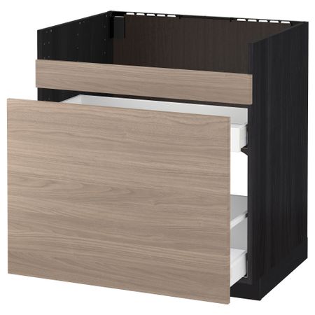Напольный шкаф под мойку ДУМШЁ, 3 фасада, 2 ящика МЕТОД / МАКСИМЕРА, черный, Брокхульт светло-серый