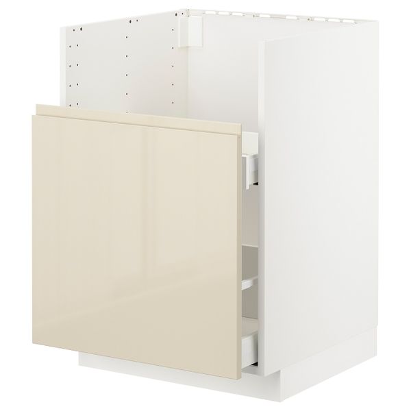 Шкаф под мойку БРЕДШЁН/1фасад/2ящика, белый/Воксторп глянцевый светло-бежевый 60x60 см IKEA METOD МЕТОД 192.990.00 - фото 1
