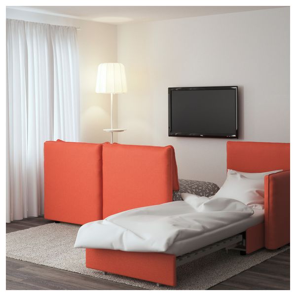 3-местный диван-кровать ВАЛЛЕНТУНА, Оррста оранжевый, Фуннарп черный/бежевый - фото 3