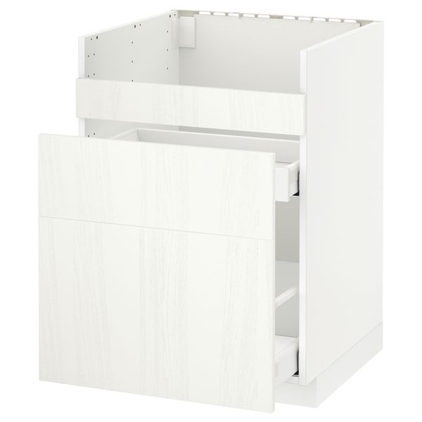 Напольный шкаф под мойку ДУМШЁ, 3 фасада, 2 ящика МЕТОД / МАКСИМЕРА, белый, Росдаль белый - схема-чертеж с размерами