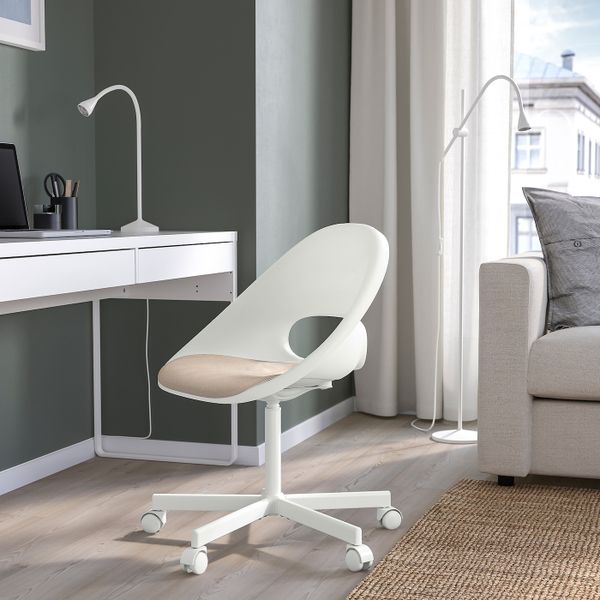 Рабочее кресло c подушкой, белый, бежевый IKEA LOBERGET ЛОБЕРГЕТ / BLYSKÄR БЛИСКЭР 693.318.80 - фото 2