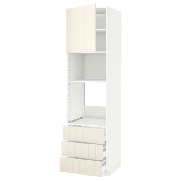 Высокий шкаф для духовки/СВЧ дверца, 3 ящика МЕТОД / МАКСИМЕРА, белый, Хитарп белый с оттенком - схема-чертеж с размерами