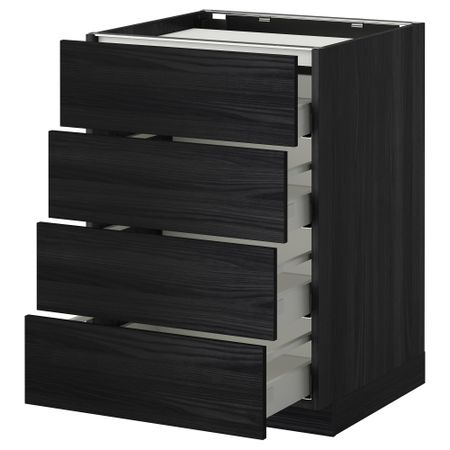 Напольный шкаф, 4 фронтальных панели, 4 ящика МЕТОД / МАКСИМЕРА, черный, Тингсрид черный