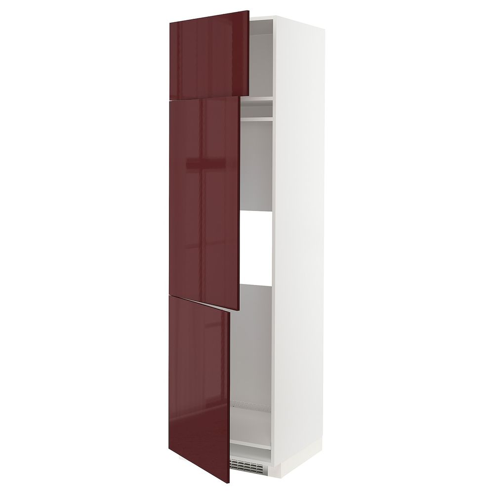 Высокий шкаф для холодильника или морозильника, с 3 дверями, белый Калларп/глянцевый темный красно-коричневый 60x60x220 см IKEA - схема-чертеж с размерами