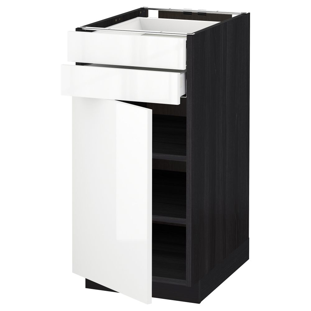 Напольный шкаф с дверцей, 2 ящиками МЕТОД / МАКСИМЕРА, черный, Рингульт белый - схема-чертеж с размерами