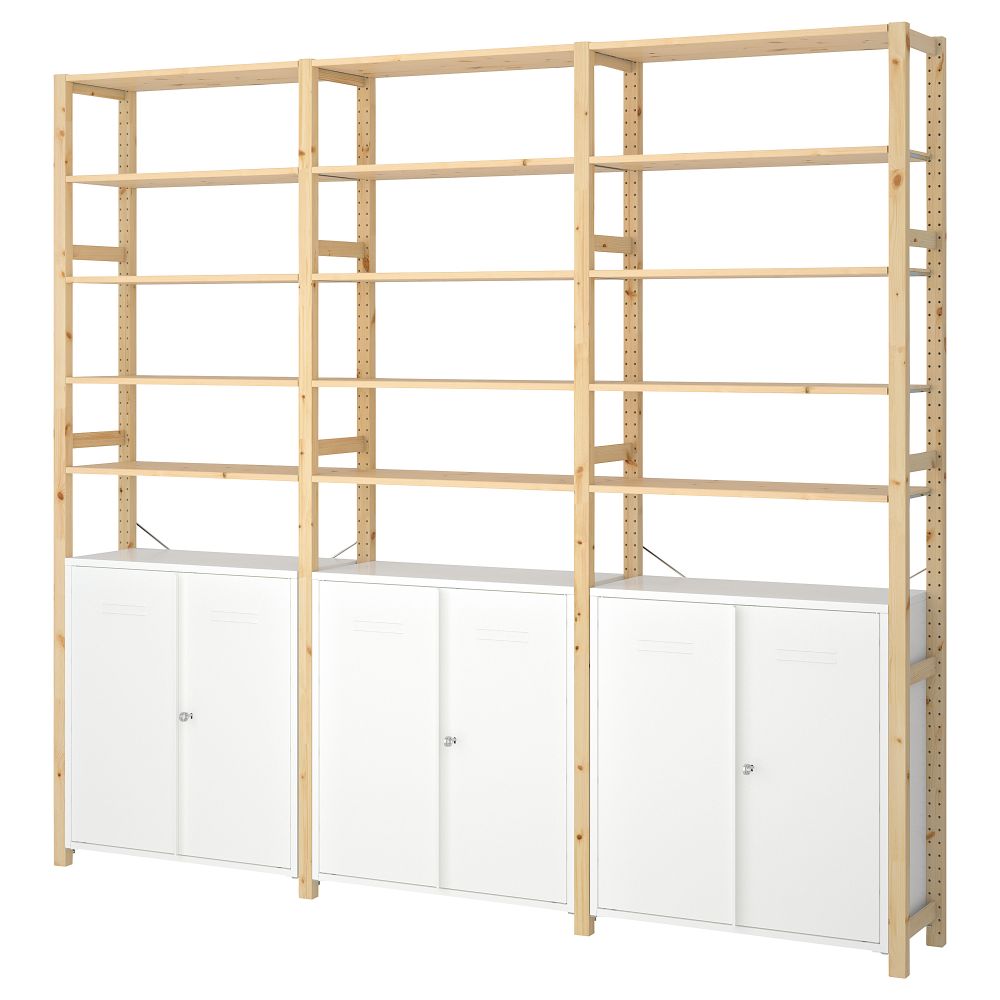 3 секции, шкаф, полки, 259x30x226 см, сосна, белый IKEA IVAR ИВАР 692.482.11 - фото 1