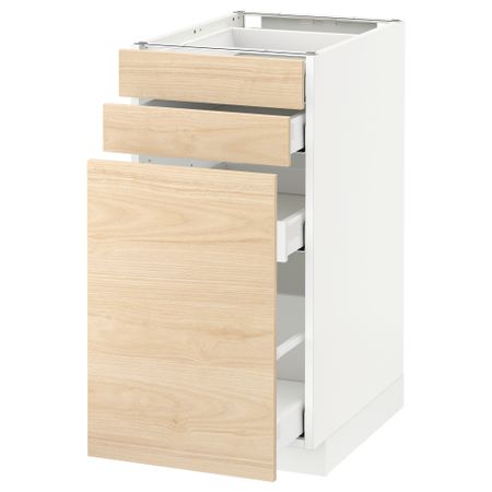 Напольный шкаф с выдвижными модулями, 2 фронтальные панели МЕТОД / МАКСИМЕРА, белый, Аскерсунд под светлый ясень ясень