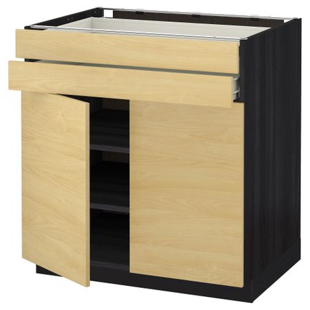 Напольный шкаф, 2 дверцы, 2 ящика МЕТОД / ФОРВАРА, черный, Тингсрид береза (80x60 см)
