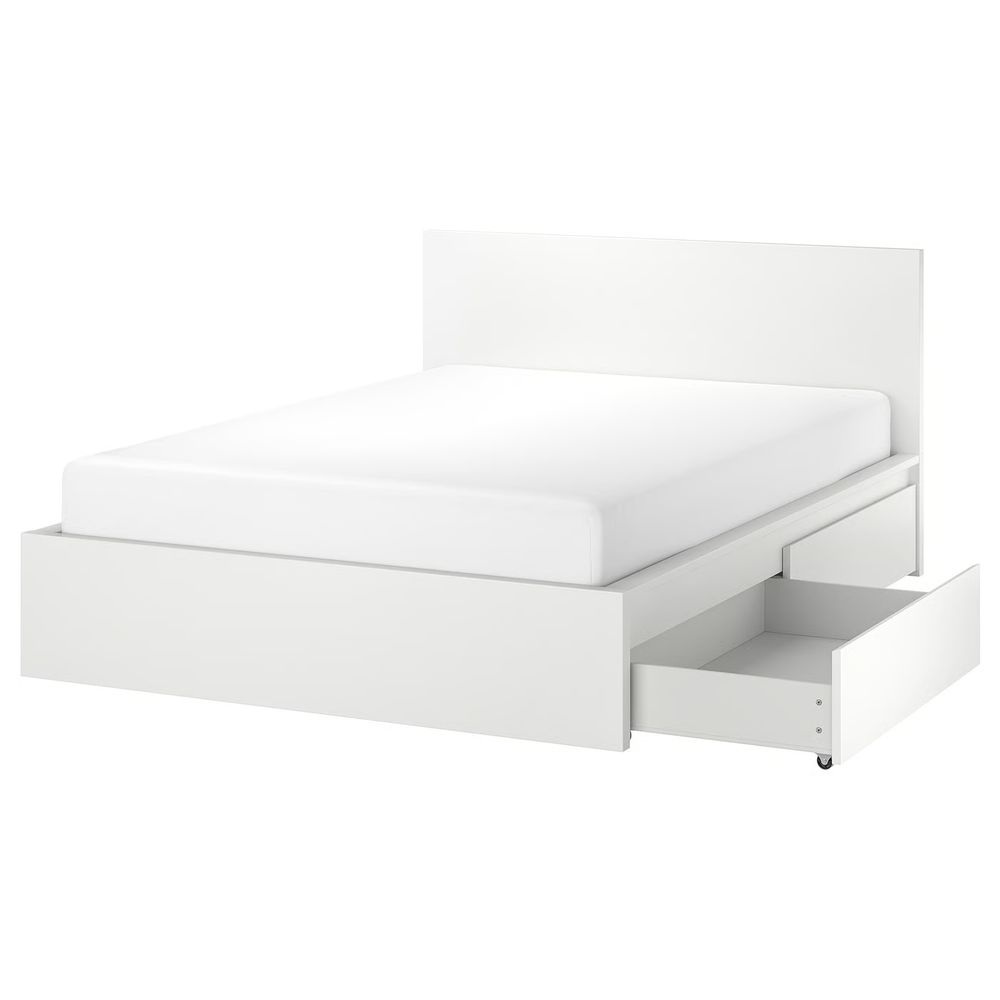 MALM Каркас кровати+2 кроватных ящика - белый/Luröy 160x200 см - фото 1