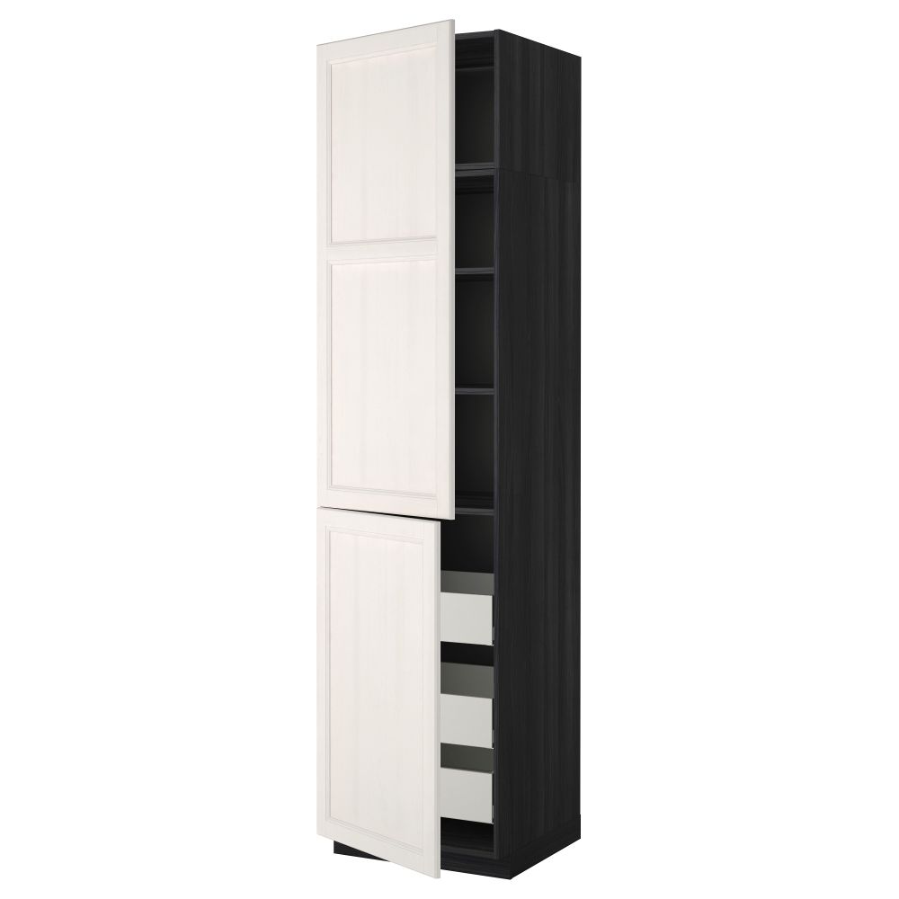 Высокий шкаф + полки, 3 ящика, 2 дверцы МЕТОД / МАКСИМЕРА, черный, Лаксарби белый - фото 1