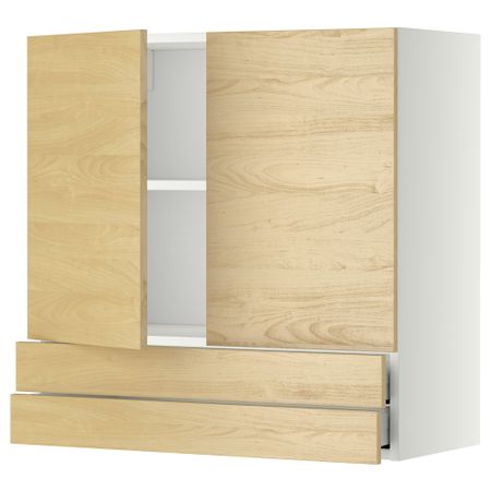 Навесной шкаф, 2 дверцы, 2 ящика МЕТОД / МАКСИМЕРА, белый, Тингсрид береза