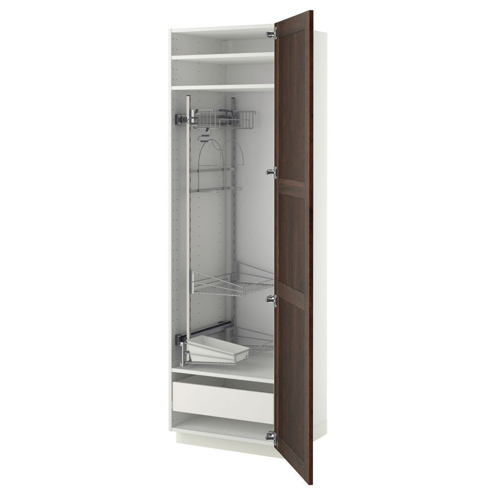 Высокий шкаф с отделением для аксессуаров, для уборки МЕТОД / ФОРВАРА, белый, Эдсерум коричневый - фото 1