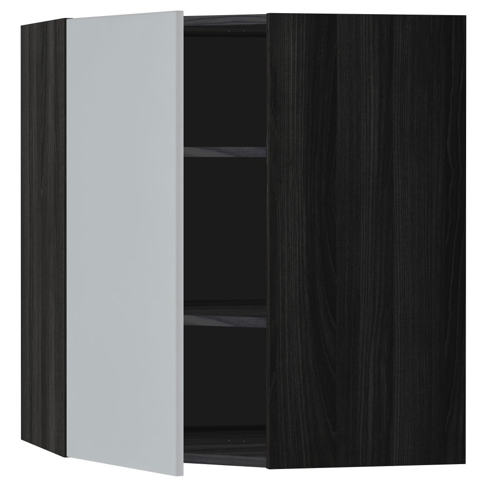 Угловой навесной шкаф с полками МЕТОД, черный, Веддинге серый - схема-чертеж с размерами